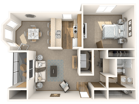 Floor plan for 1 bed, 1 bath, 800 sqft